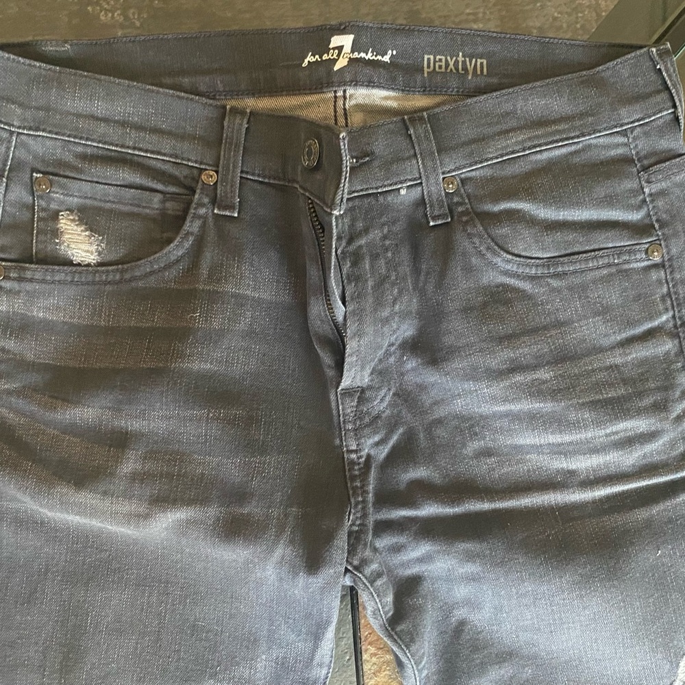 7 For All Mankind Gray Distressed Slim Jeans - Picture 2 of 13